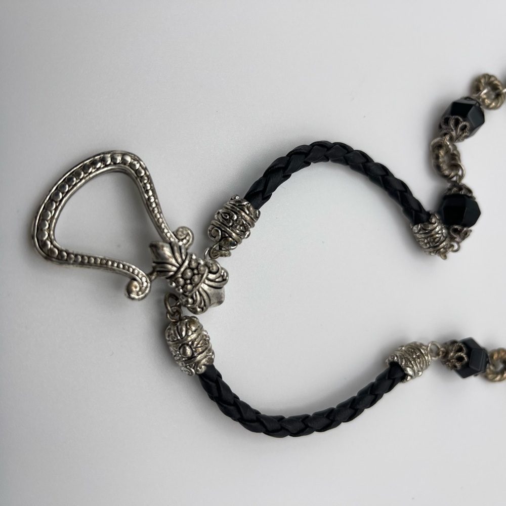 Boho Black Leather and Silver Toned Women's Necklace